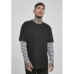 Oversized Double Layer Striped LS Tee Black
