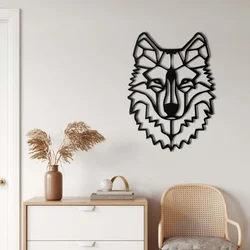 WallXpert metalni zidni ukras 5133, geometrijska glava vuka, 56 x 76 cm, crni