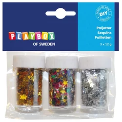 PlayBox: Dekorativne zvezde v različnih barvah, paket 3x12g.