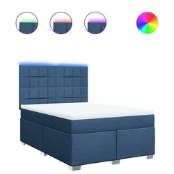 Vidaxl Box spring postelja z vzmetnico modra 140x190 cm blago