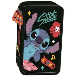 shumee Črna šolska peresnica s tremi predelki Disney Stitch s pripomočki