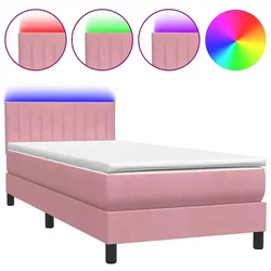 Vidaxl Box spring postelja z vzmetnico LED roza 80x220 cm žamet