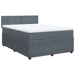 Vidaxl Box spring postelja z vzmetnico temno siva 140x200 cm žamet
