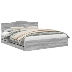 Vidaxl Konstrukcija postelje s predalom Siva Sonoma 200 x 200 cm