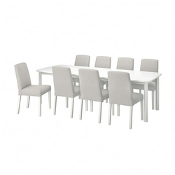STRANDTORP / BERGMUND Sto i 8 stolica, bela/Orrsta svetlosiva, 150/205/260 cmPrikaži specifikacije mera