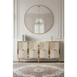 Hanah Home komoda Pega 150, 125 cm, bela / travertin / zlatna