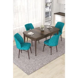 Hanah Home trpezarijski set Nef, sto na razvlačenje i 4 stolice, ploča u dekoru drveta Baroque, tirkizna tkanina Jerry