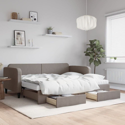 Greatstore Izvlečna dnevna postelja s predali taupe 90x200 cm blago
