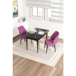 Hanah Home trpezarijski set Arp, sto i 2 stolice, ploča u dekoru crnog mermera, ljubičasta tkanina Babyface
