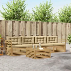Set vanjskih sofa 5 kom. Bijela i bež Čvrsto drvo akacije