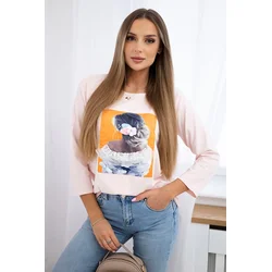 Blouse with 3D graphics, lace powder pink