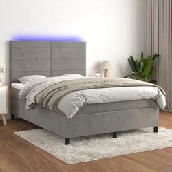 vidaXL Box spring postelja z vzmetnico LED sv. siva 140x190 cm žamet