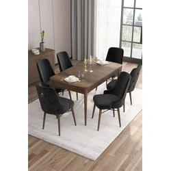 Hanah Home Set Trpezarijski sto i 6 stolica Are, Crno-braon