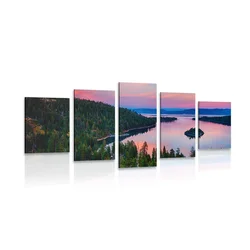 5-delna slika jezero ob sončnem zahodu - 150x75