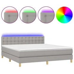 Vidaxl Box spring postelja z vzmetnico LED sv. siva 160x200 cm blago