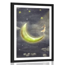 Plakat s paspartujem dekle na luni - 30x45 black