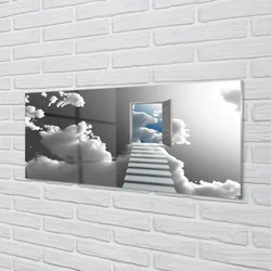 tulup.si Steklena slika Stopnice oblaki vrata 140x70 cm 4 obešalnika