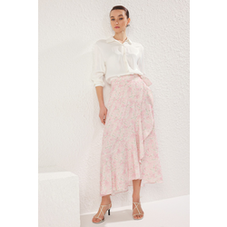 Trendyol Powder Floral Double Breasted Woven Skirt