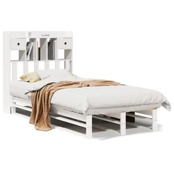 Vidaxl Knjižna postelja brez vzmetnice bela 75x190 cm trdna borovina