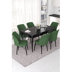 Hanah Home Set Trpezarijski sto i 6 stolica Nef, Zeleno-crni