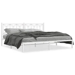 shumee vidaXL Kovinski posteljni okvir z vzglavjem bel 193x203 cm
