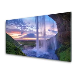 tulup.si Steklena slika Slap landscape vode 125x50 cm 4 obešalnika
