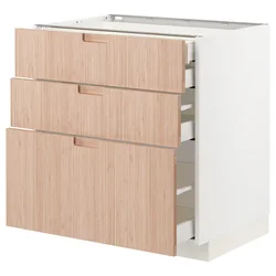 METOD / MAXIMERA Pod.orm.3front/2dnj/1srd/1vis.fiok, bela/Fröjered svetli bambus, 80x60 cm