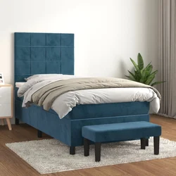 Greatstore Box spring postelja z vzmetnico temno modra 100x200 cm žamet