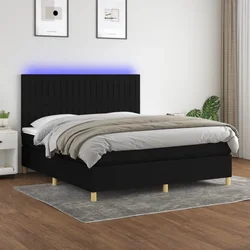 Greatstore Box spring postelja z vzmetnico LED črna 180x200 cm blago