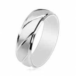 Prsten od 925 srebra, mat površina, dijagonalni sjajni usjeci, 6 mm AA34.20 - Veličina: 59