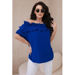 Spanish blouse with decorative ruffle cornflower blue