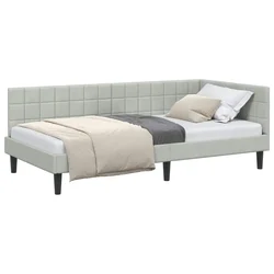 Vidaxl Kotna postelja z vzglavjem Svetlo siva 100 cm x 200 cm Žamet