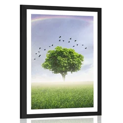 Plakat s paspartujem samotno drevo na travniku - 30x45 no frame