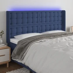 Vidaxl vidaXL Vzglavje postelje z LED modro 163x16x118/128 cm blago