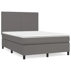 Vidaxl Box spring postelja z vzmetnico siv 140x190 cm umetno usnje
