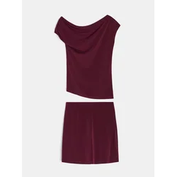Sinsay - Komplet: drapirani top i mini suknja - burgundy