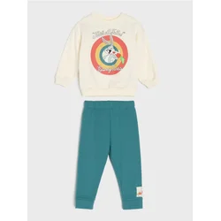 Sinsay - Pamučni komplet: crewneck dukserica i jogger pantalone sa printom Looney Tunes - krem