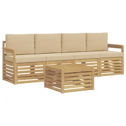 Set vanjskih sofa s jastukom 5 pcs Bijela i bež Poliester