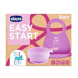 CHICCO Set jedilni silikonski - roza, 6m+