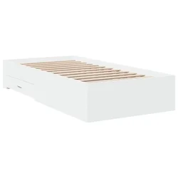 Vidaxl Posteljni okvir s predali bel 100x200 cm inženirski les