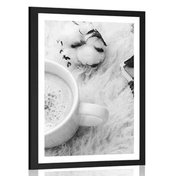 Plakat s paspartujem jutranja kava v črnobeli varianti - 30x45 silver