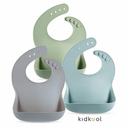 Kidkool SET 3 otroških silikonskih slinčkov, 3kos, siva/zelena/modra