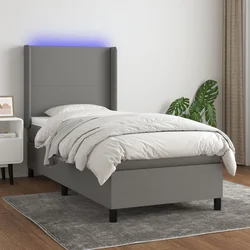 Vidaxl Box spring postelja z vzmetnico LED temno siva 100x200 cm blago