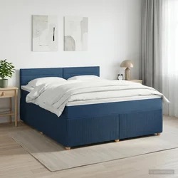 vidaXL Postelja boxspring z vzmetnico Modra 160 x 200 cm Blago