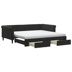 Vidaxl Izvlečna dnevna postelja s predali črna 100x200 cm žamet