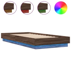 Vidaxl Posteljni okvir LED lučkami rjavi hrast 100x200 cm