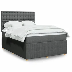 VIDAXL Box spring postelja z vzmetnico temno siva 140x200 cm blago