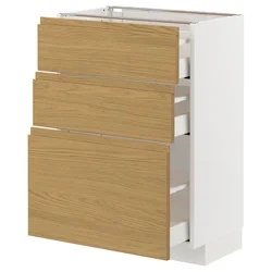 METOD / MAXIMERA Podni element s 3 fioke, bela/Voxtorp im. hrastovine, 60x37 cm