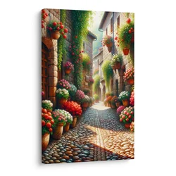 Slika kamnita ulica v cvetju - 80x120