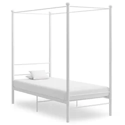 Vidaxl Posteljni okvir z ogrodjem za baldahin bel kovinski 90x200 cm